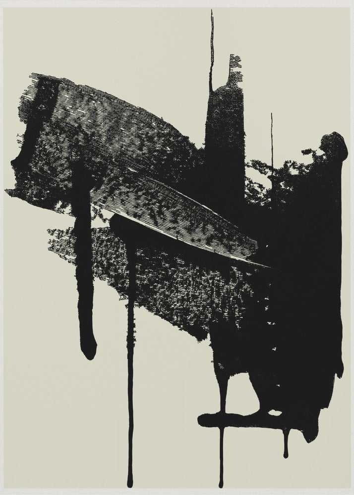 Abstracte penseelstreken in zwart en crème | Poster