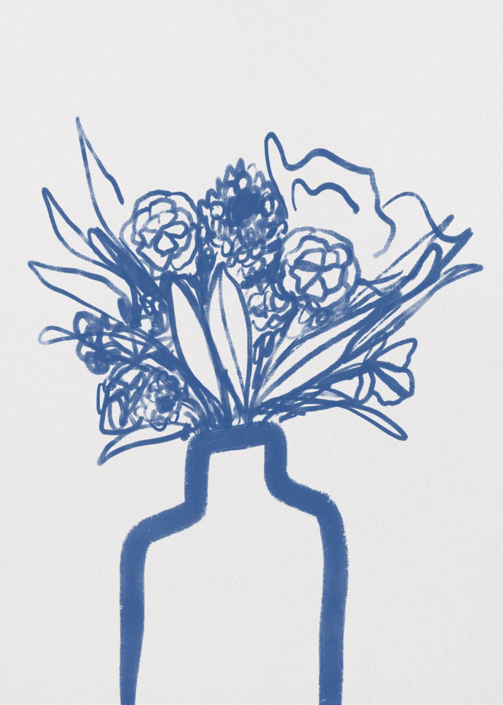 Blauwe vaasbloemen | Canvas