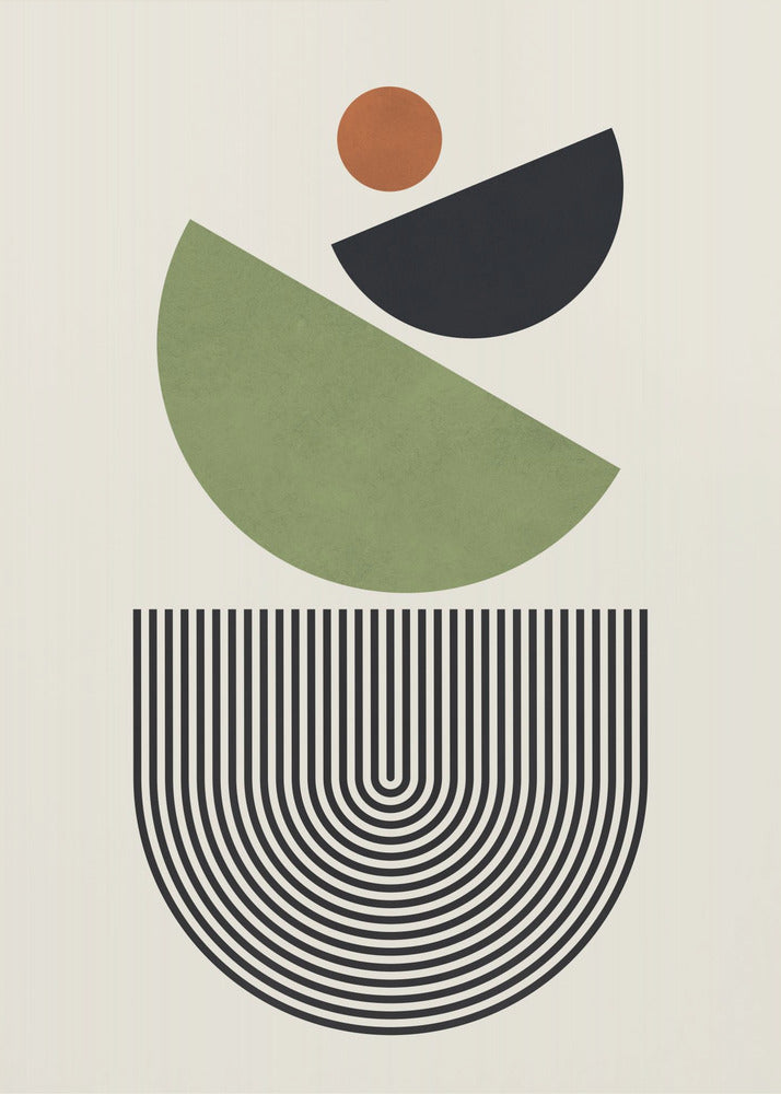 Geometrische vormen in groen, zwart en oranje | Canvas
