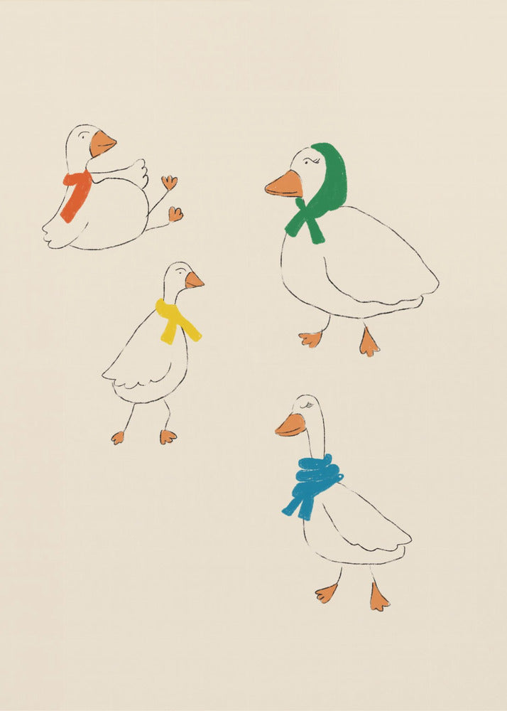 Ducks Adorned in Colorful Scarves | Canvas