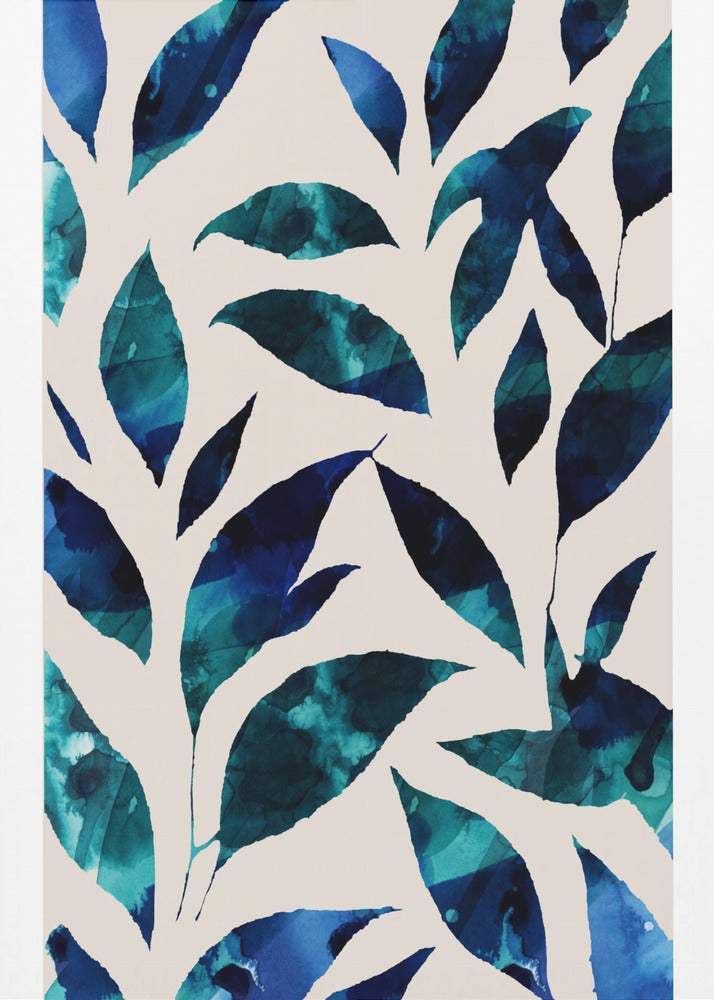 Bladeren in tinten blauw en groen | Canvas