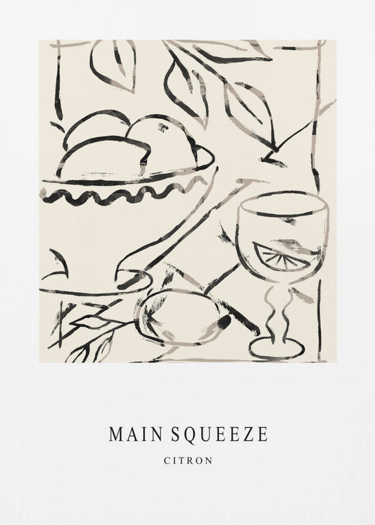 Abstracte fruitschaal en glas | Poster