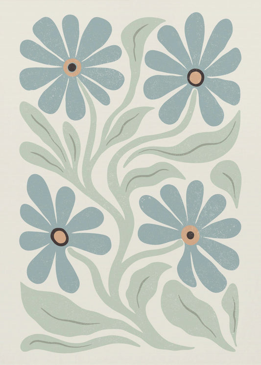Abstracte bloemen blauw en groen | Poster