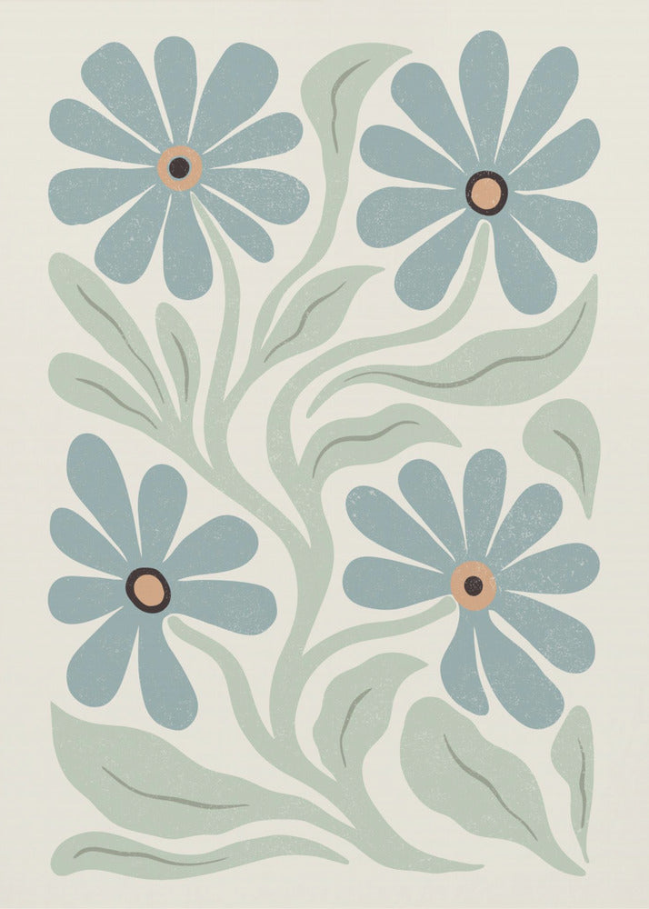 Abstracte bloemen blauw en groen | Canvas