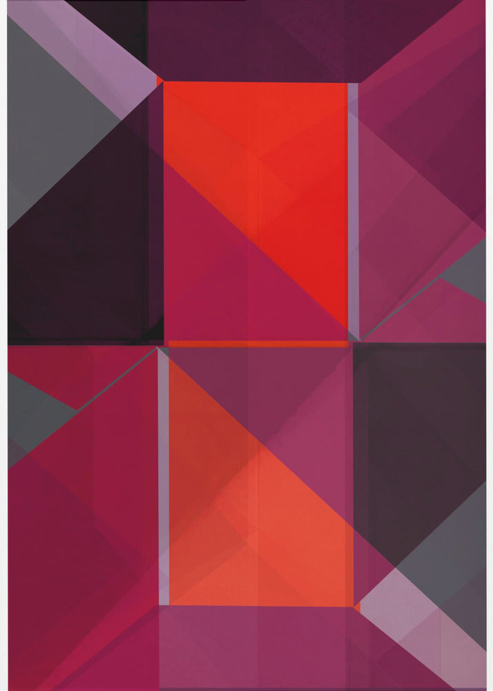 Geometrische compositie met opvallende rode en paarse tinten | Canvas