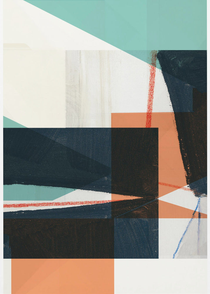 Geometrische vormen in gedempt blauwgroen | Canvas