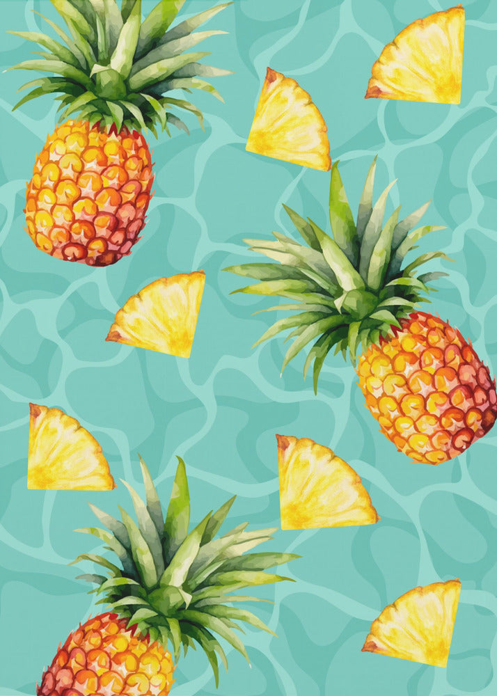 Exotisch ananas- en schijfjesesthetisch patroon - Tropische zomer aquarel | Canvas