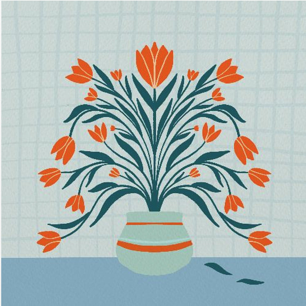 Tulpen in een vaas - turquoise | Canvas