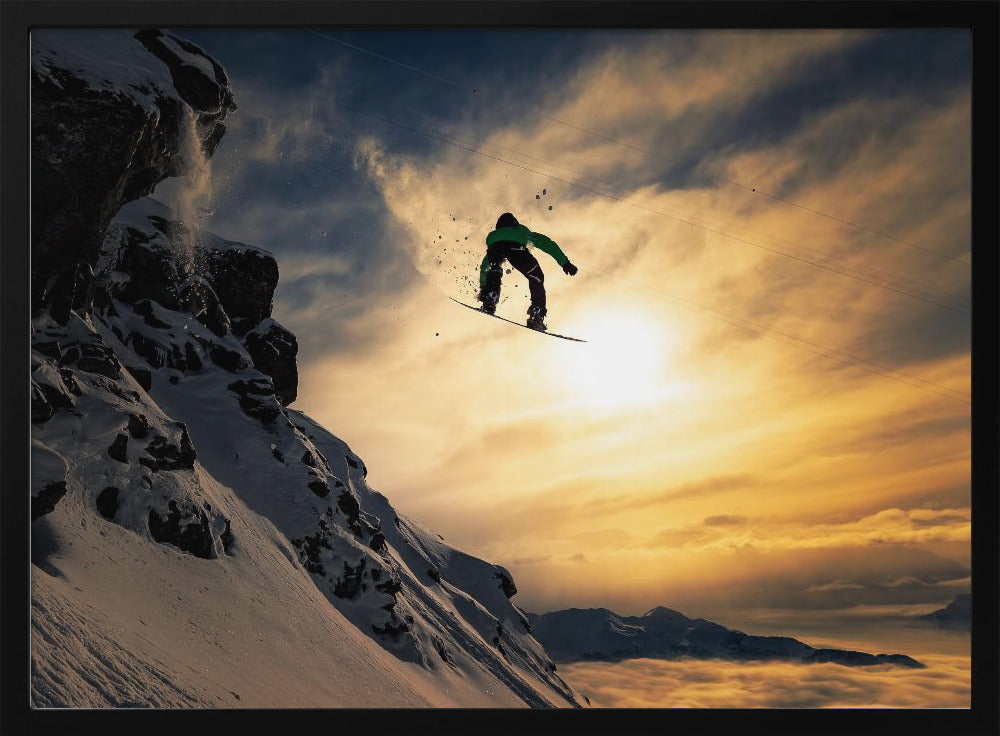 Snowboarden bij zonsondergang | Poster