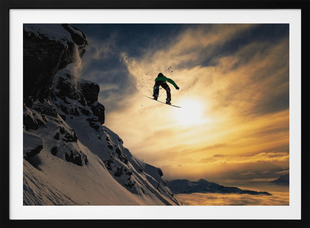 Snowboarden bij zonsondergang | Poster