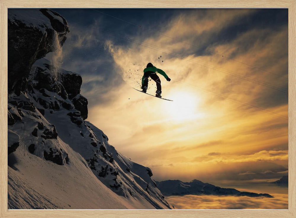 Snowboarden bij zonsondergang | Poster