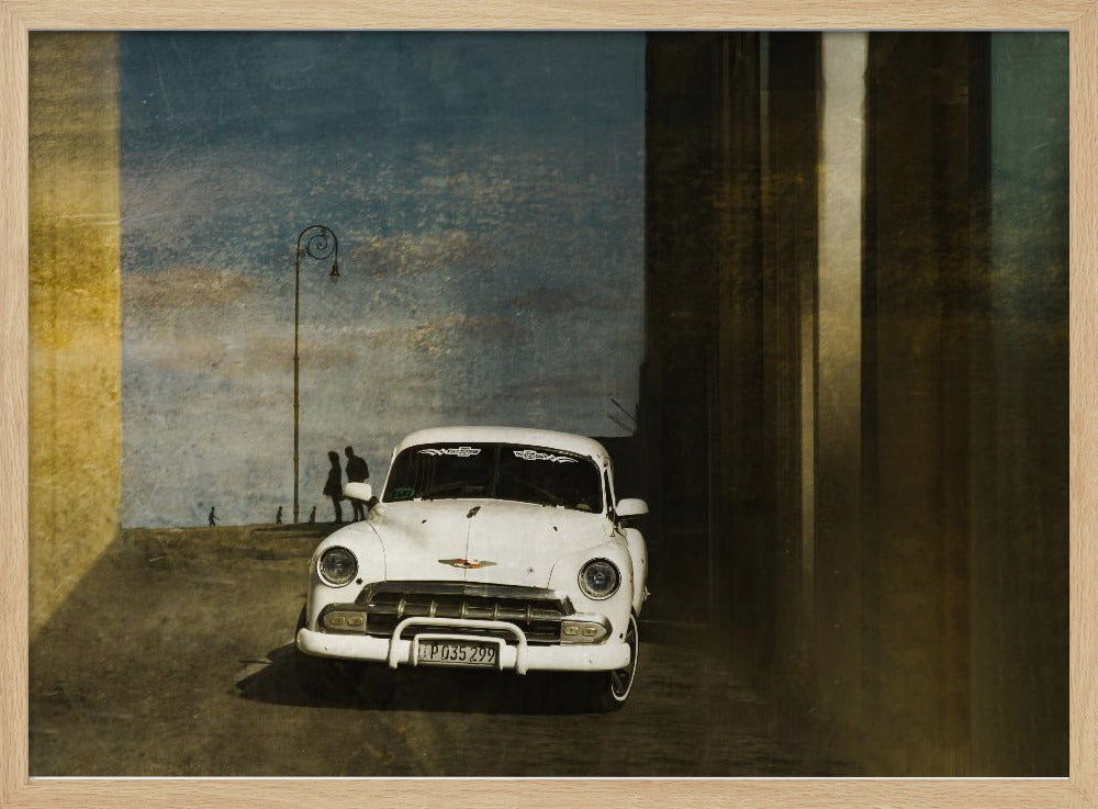 Een witte auto in Havana | Poster