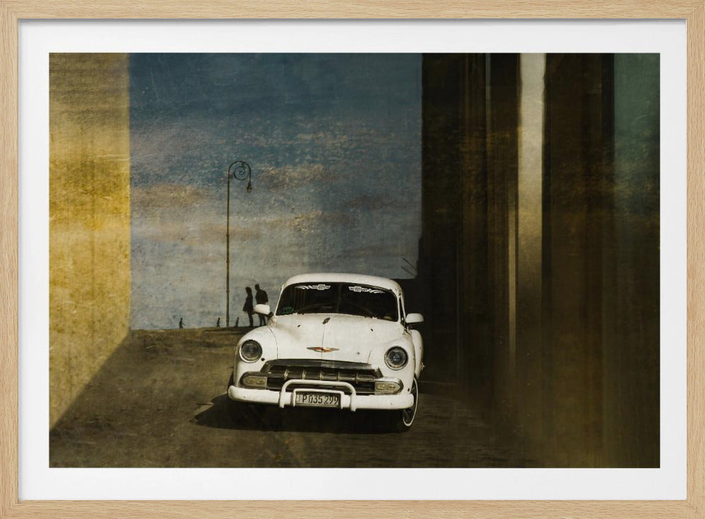 Een witte auto in Havana | Poster