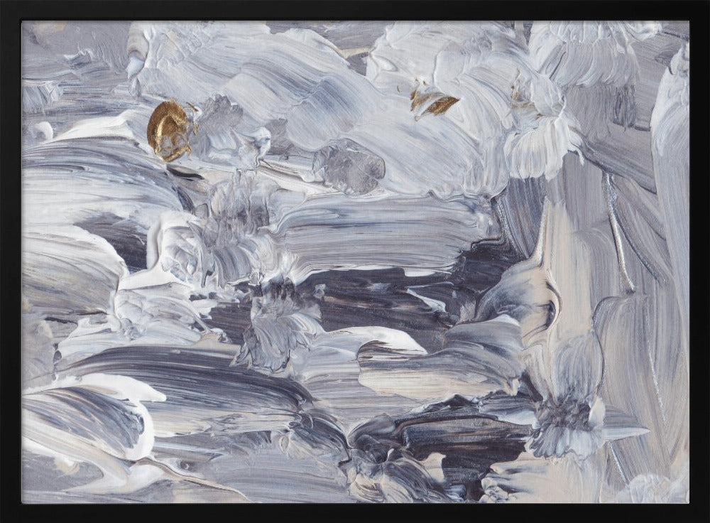 Dynamische penseelstreken in grijs- en wittinten | Poster