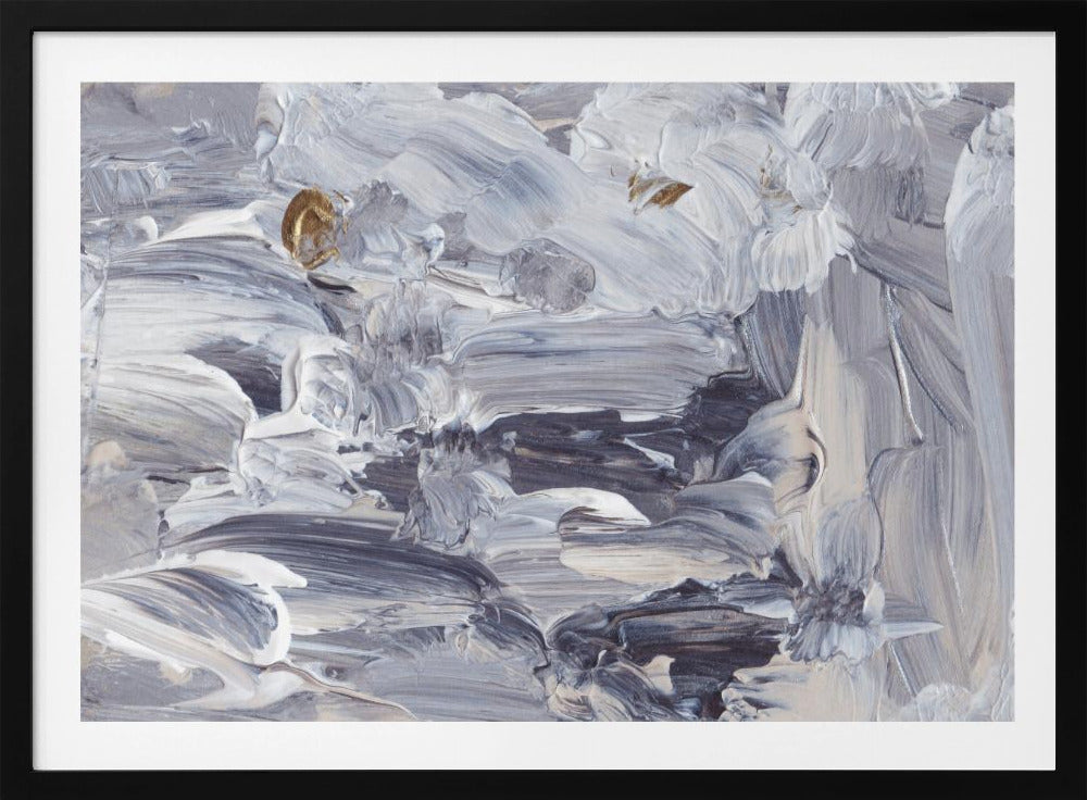 Dynamische penseelstreken in grijs- en wittinten | Poster