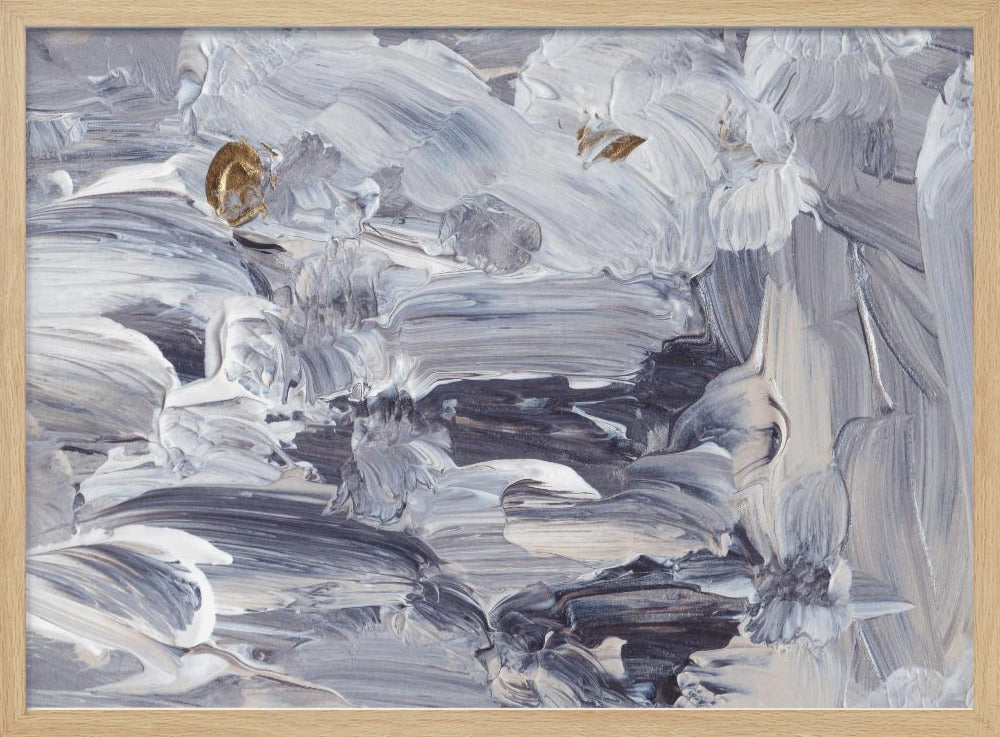 Dynamische penseelstreken in grijs- en wittinten | Poster