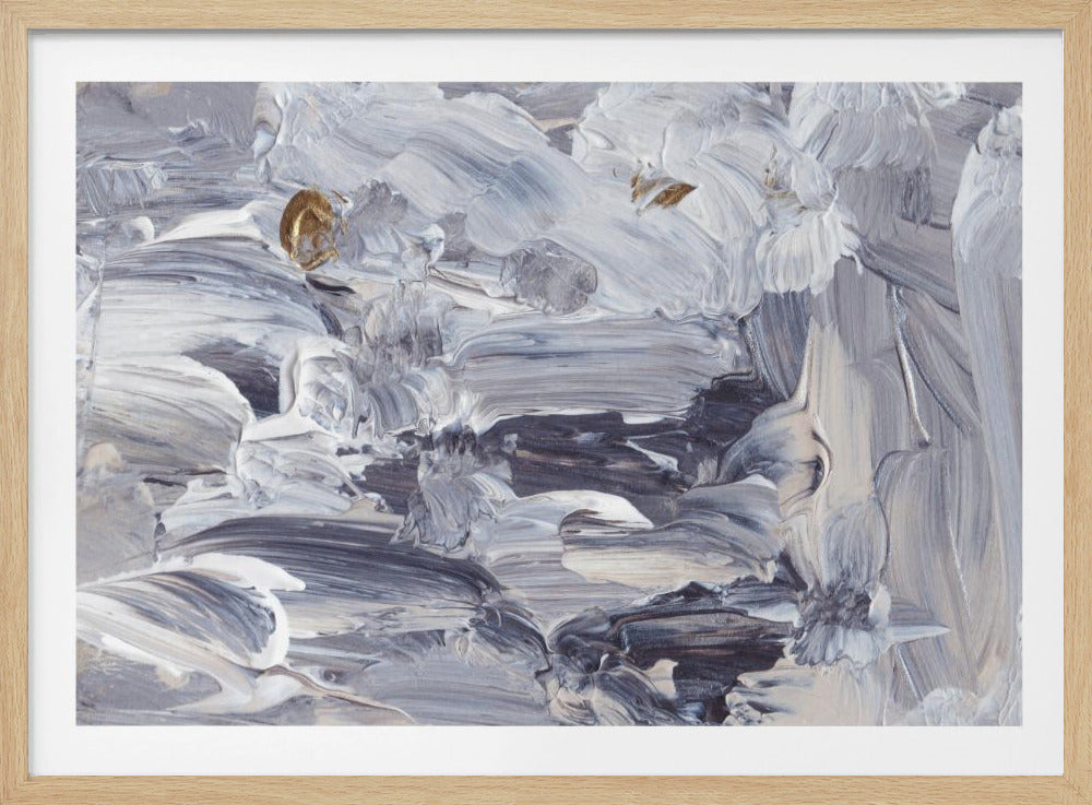 Dynamische penseelstreken in grijs- en wittinten | Poster