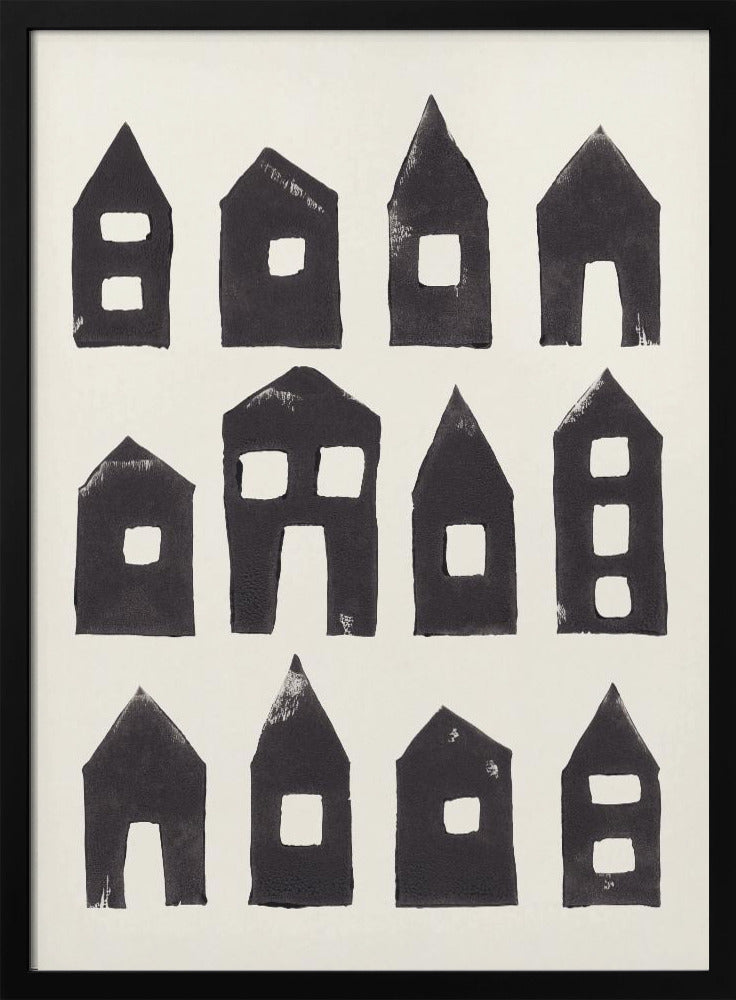 Tiny Houses #1 | Handgedrukte linosnede | Poster
