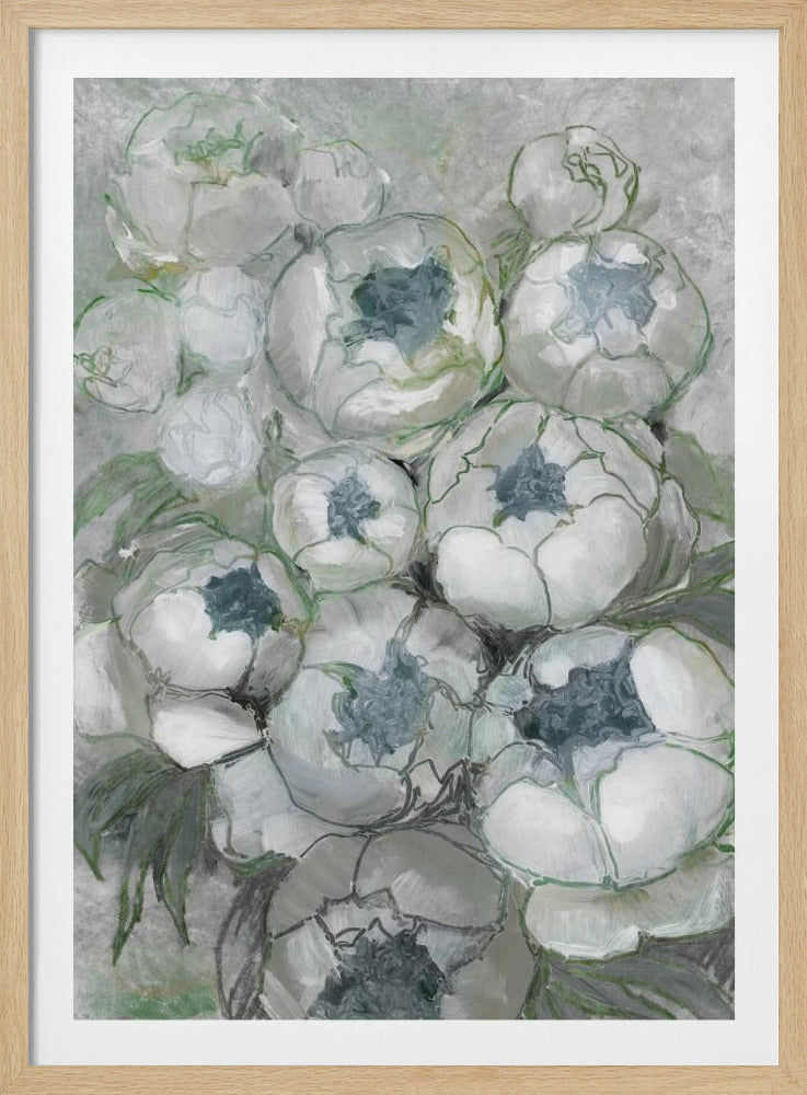 Nuria-boeket van pioenrozen in blauwgroen en groen | Poster