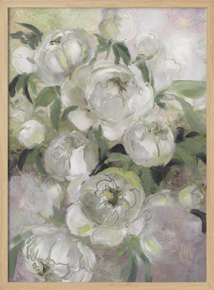 Droevige schilderachtige bloemen in groen | Poster
