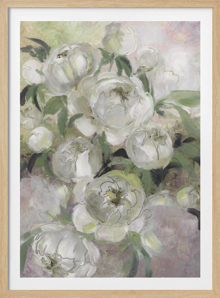 Droevige schilderachtige bloemen in groen | Poster