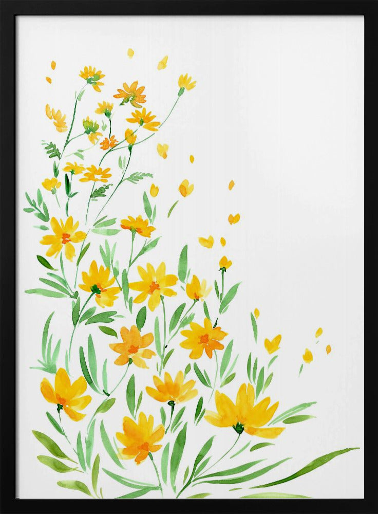 Gele aquarel wilde bloemen | Poster