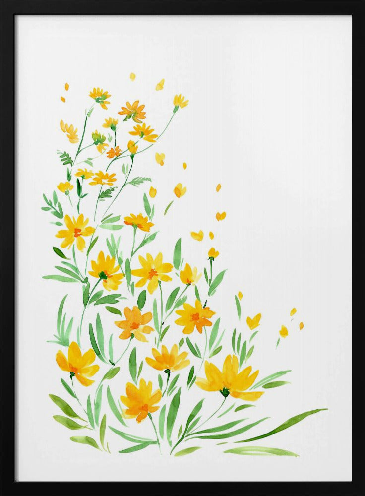 Gele aquarel wilde bloemen | Poster