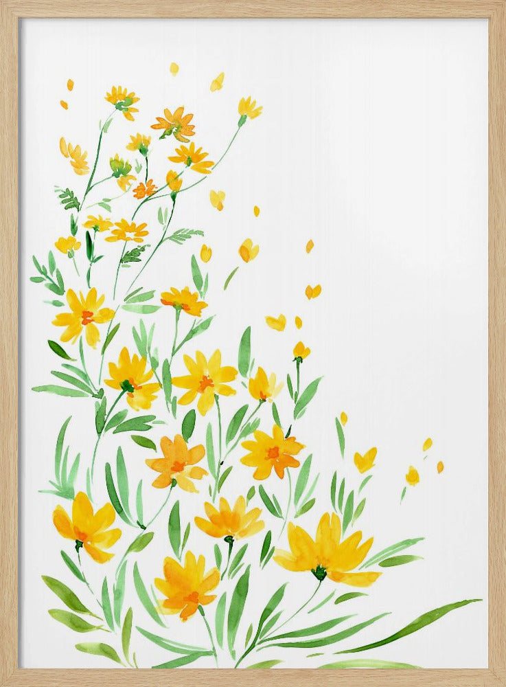 Gele aquarel wilde bloemen | Poster