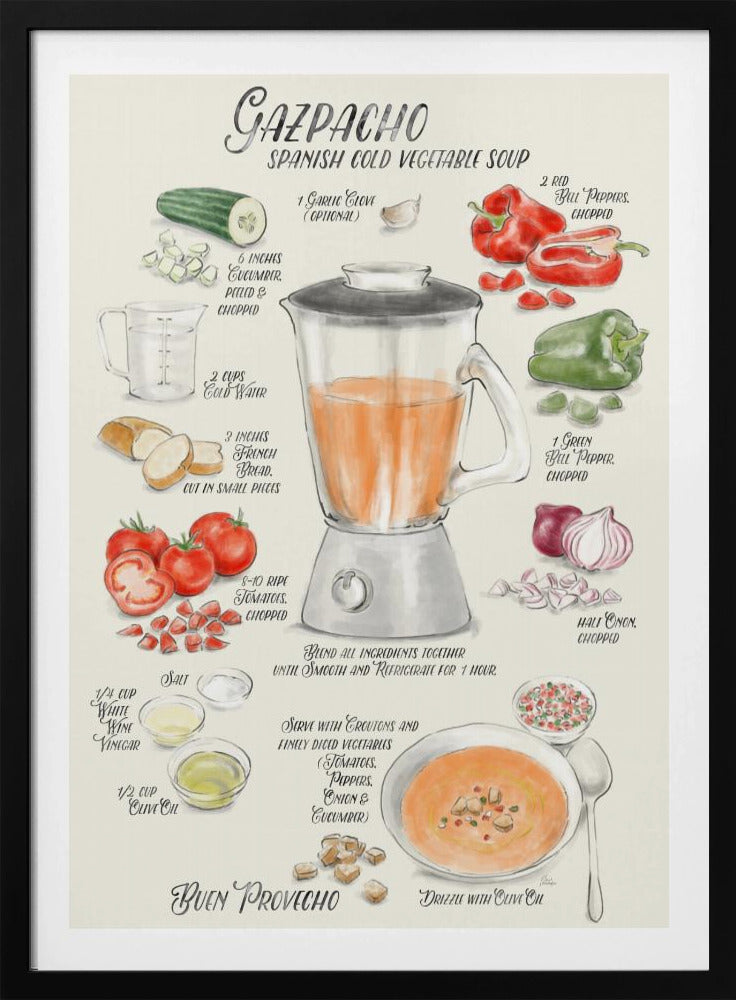 Gazpacho geïllustreerd recept in het Engels | Poster