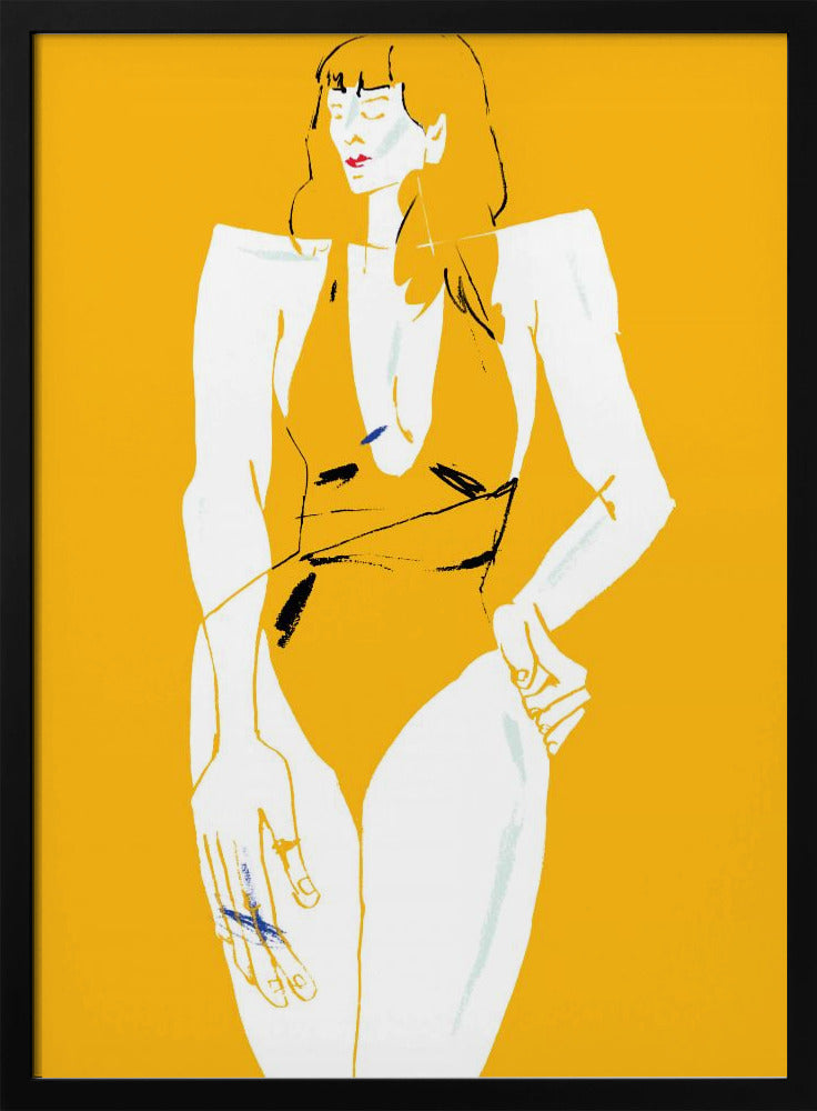 Meisje in badpak geel | Poster