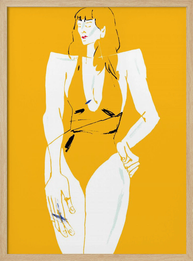 Meisje in badpak geel | Poster