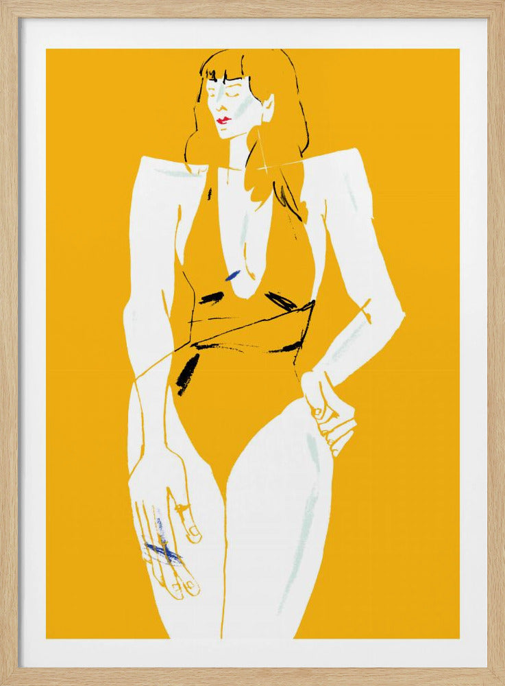 Meisje in badpak geel | Poster