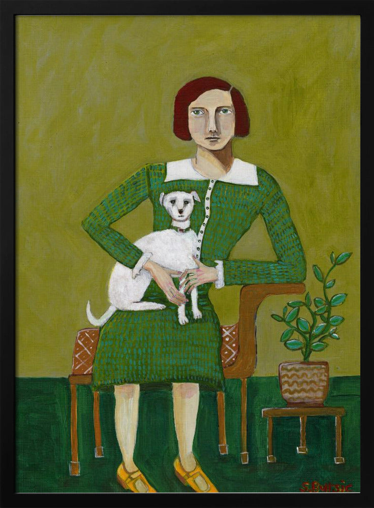 Vintage dame met haar witte hond | Poster