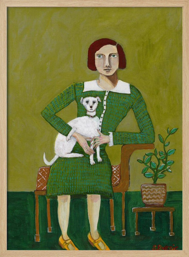 Vintage dame met haar witte hond | Poster