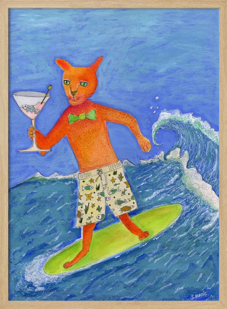 Surfende cocktailkat | Poster