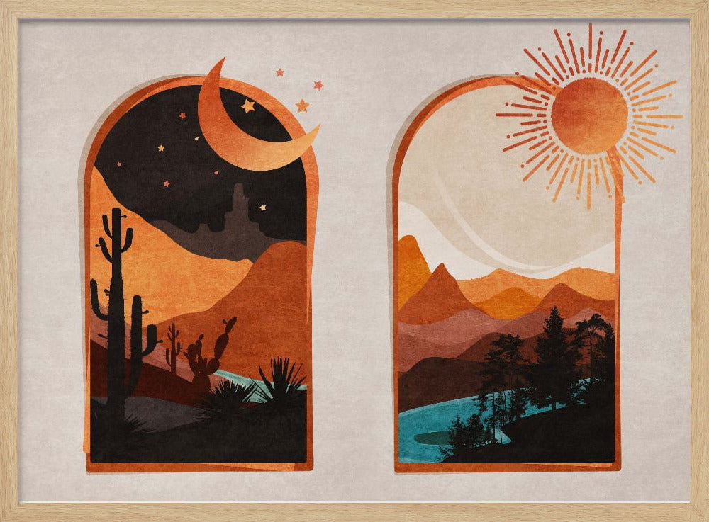 Zonsopgang en zonsondergang in de woestijn | Poster