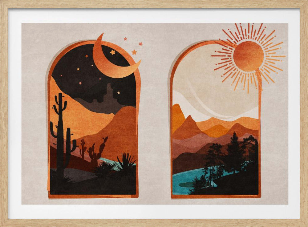 Zonsopgang en zonsondergang in de woestijn | Poster