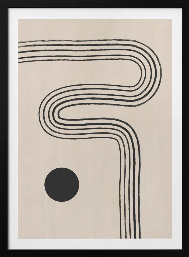 Zwarte gebogen lijnen en een cirkel | Poster