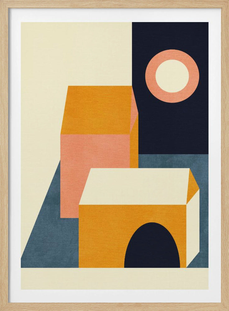 Regenboog Plus Vormen Blauw Mosterd11 | Poster