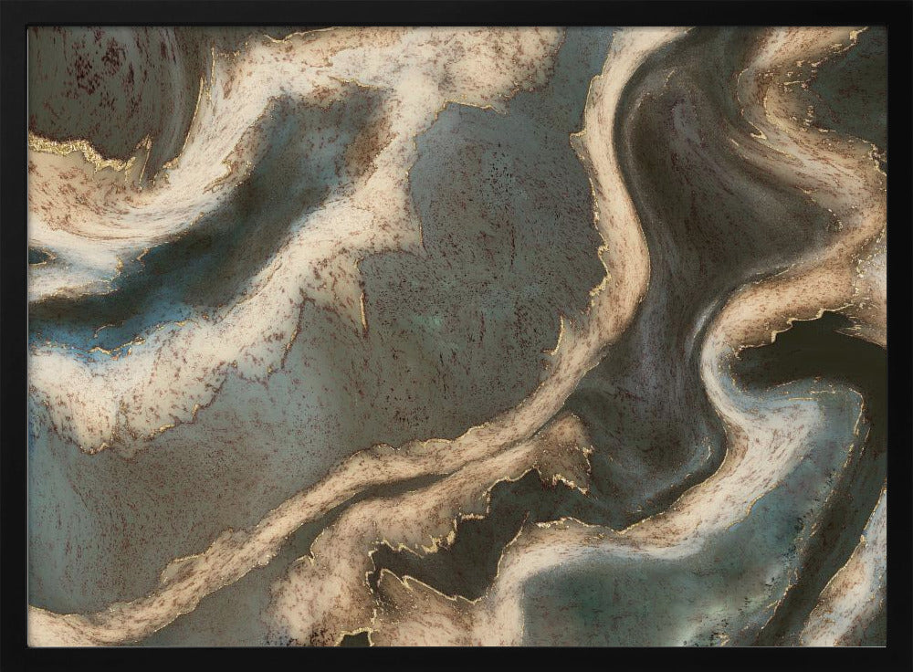 Alcohol Ink Groen Blauw Goud Beige | Poster
