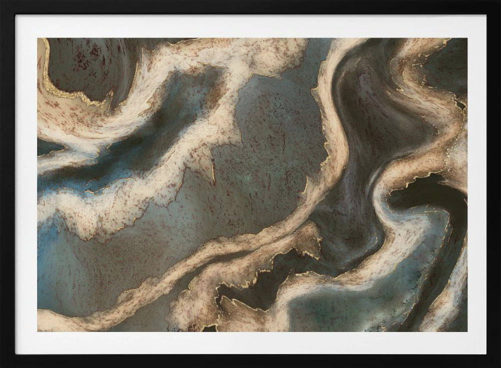 Alcohol Ink Groen Blauw Goud Beige | Poster