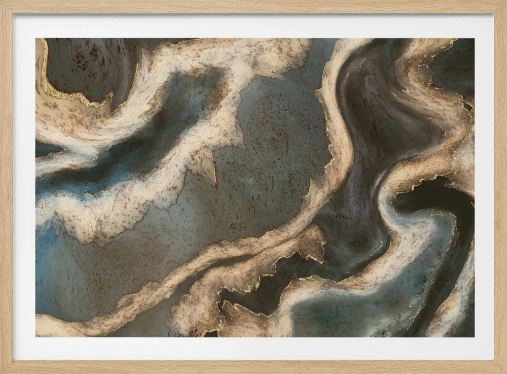 Alcohol Ink Groen Blauw Goud Beige | Poster