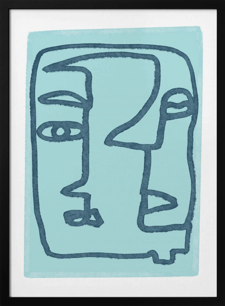 Blauwe abstracte gezichten | Poster