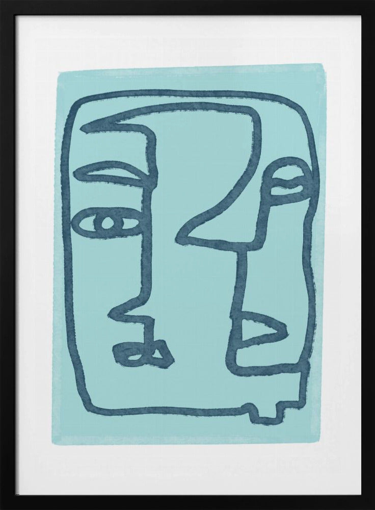 Blauwe abstracte gezichten | Poster