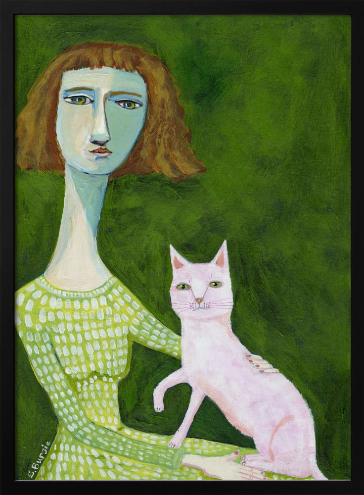 Kattenvrouw met roze kat | Poster