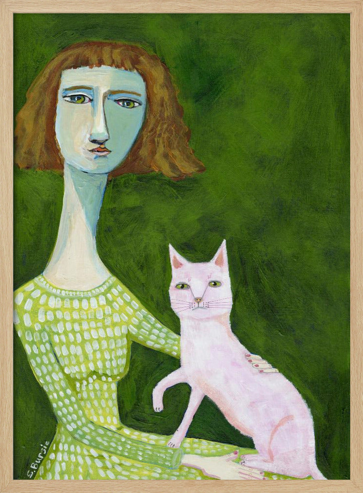 Kattenvrouw met roze kat | Poster