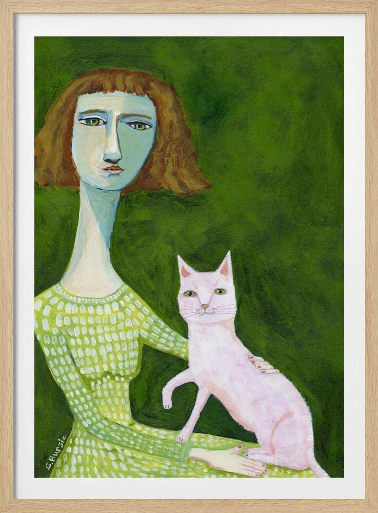Kattenvrouw met roze kat | Poster