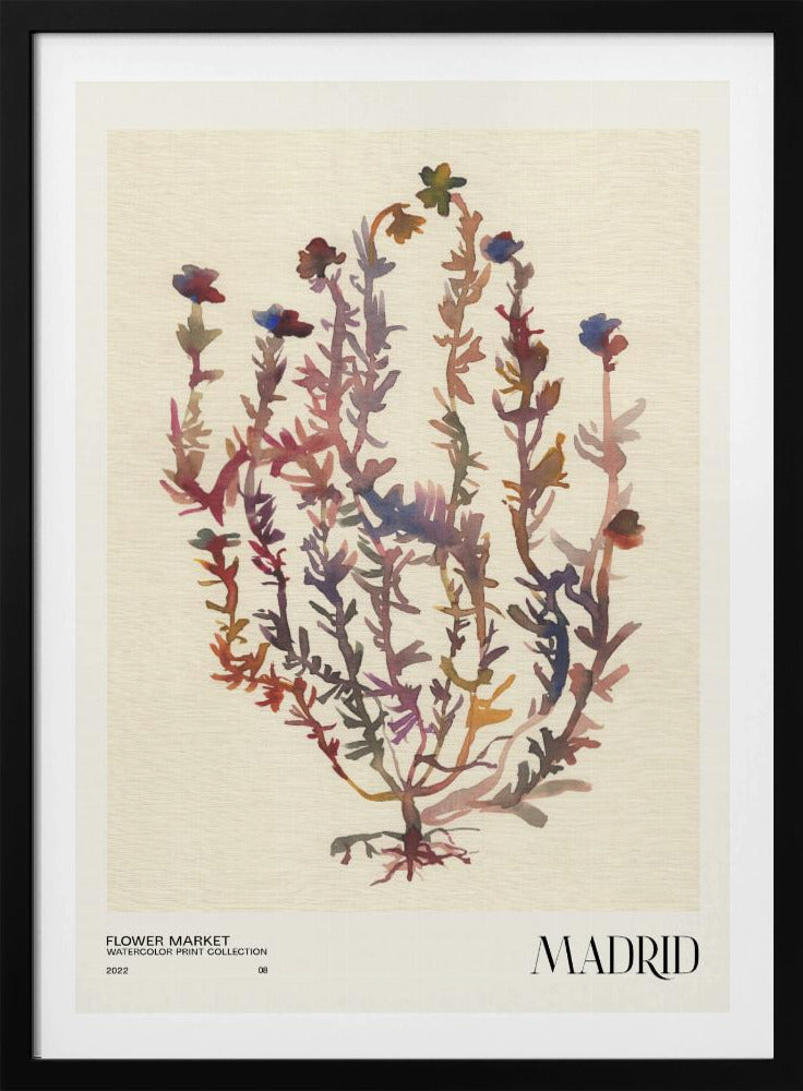 Collectie aquarelprints. Bloemenmarkt - Madrid | Poster