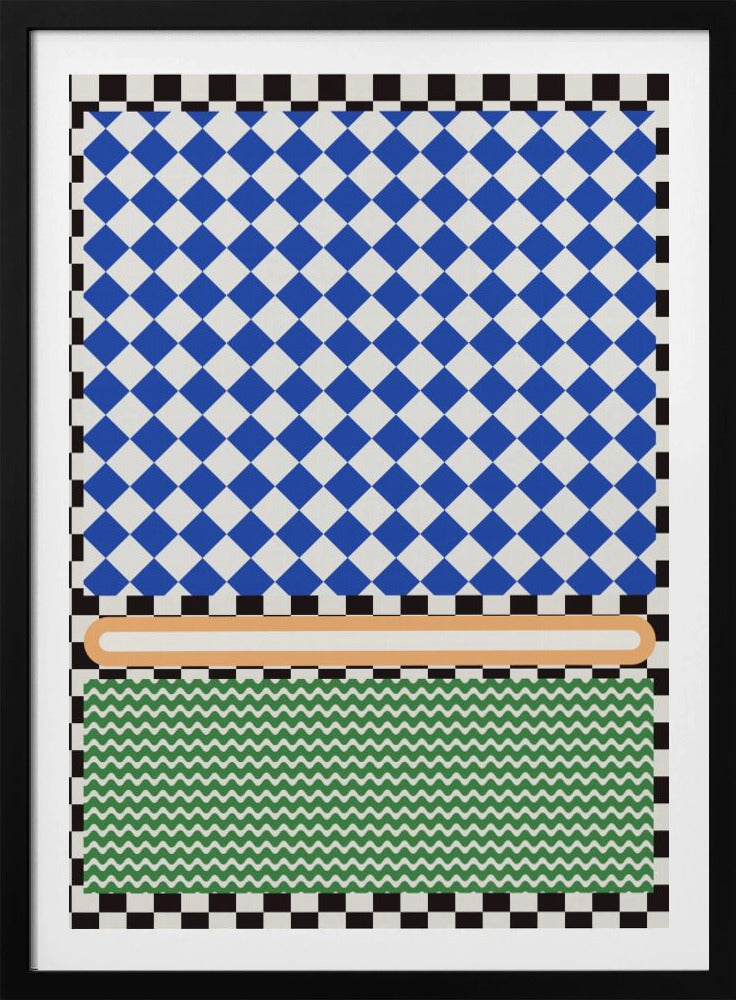 Geometrisch patroon met blauwe en witte ruiten | Poster