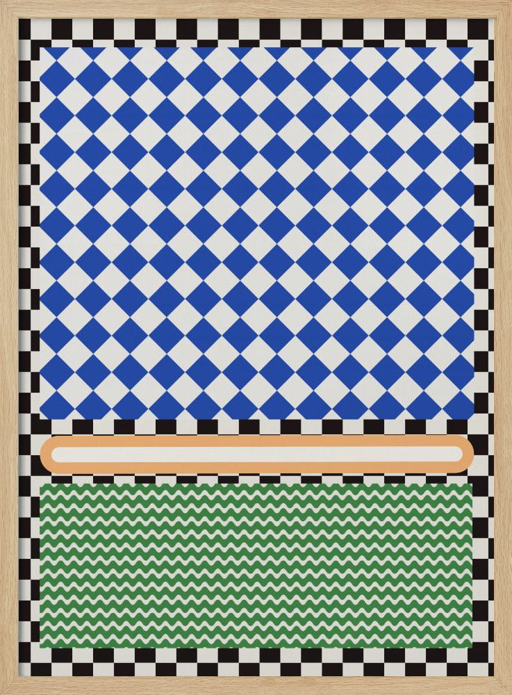 Geometrisch patroon met blauwe en witte ruiten | Poster